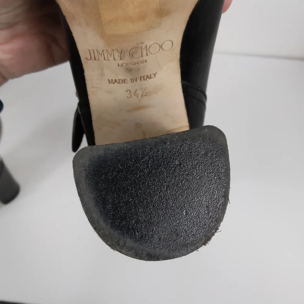 EU Size 34 1/2 Jimmy Choo Dart Black Biker Moto Heeled Leather Boots